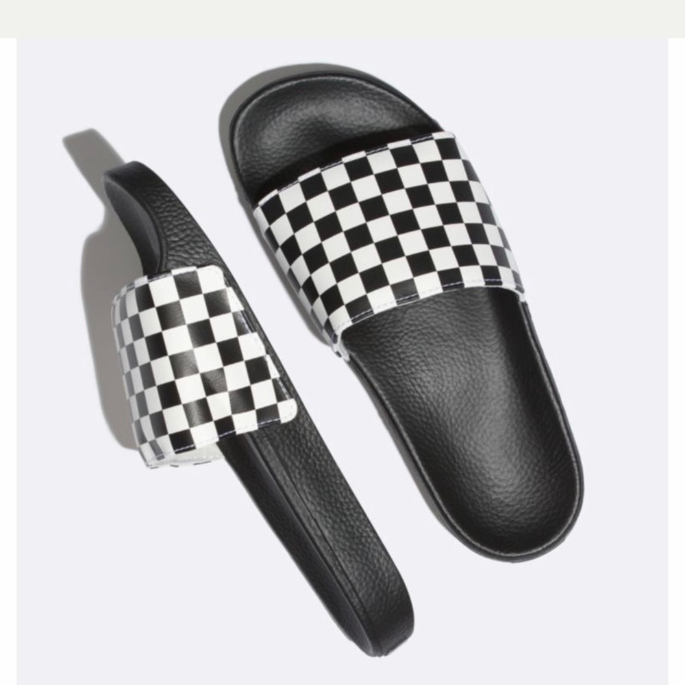 Woman’s checkered slides
